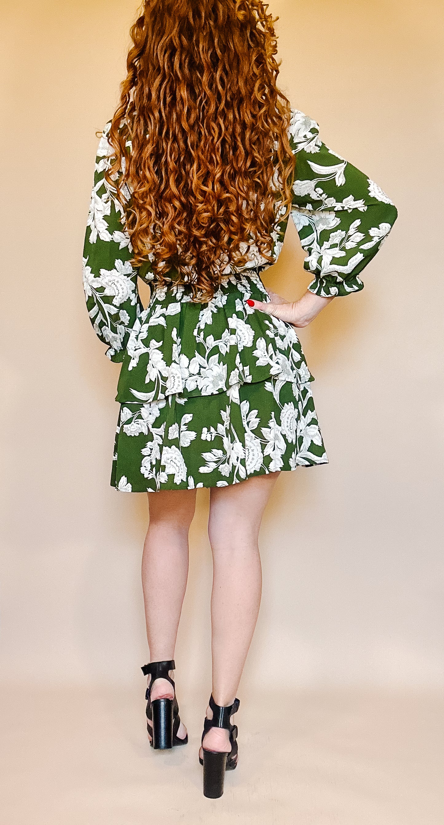 Olive white Tiered Mini Dress