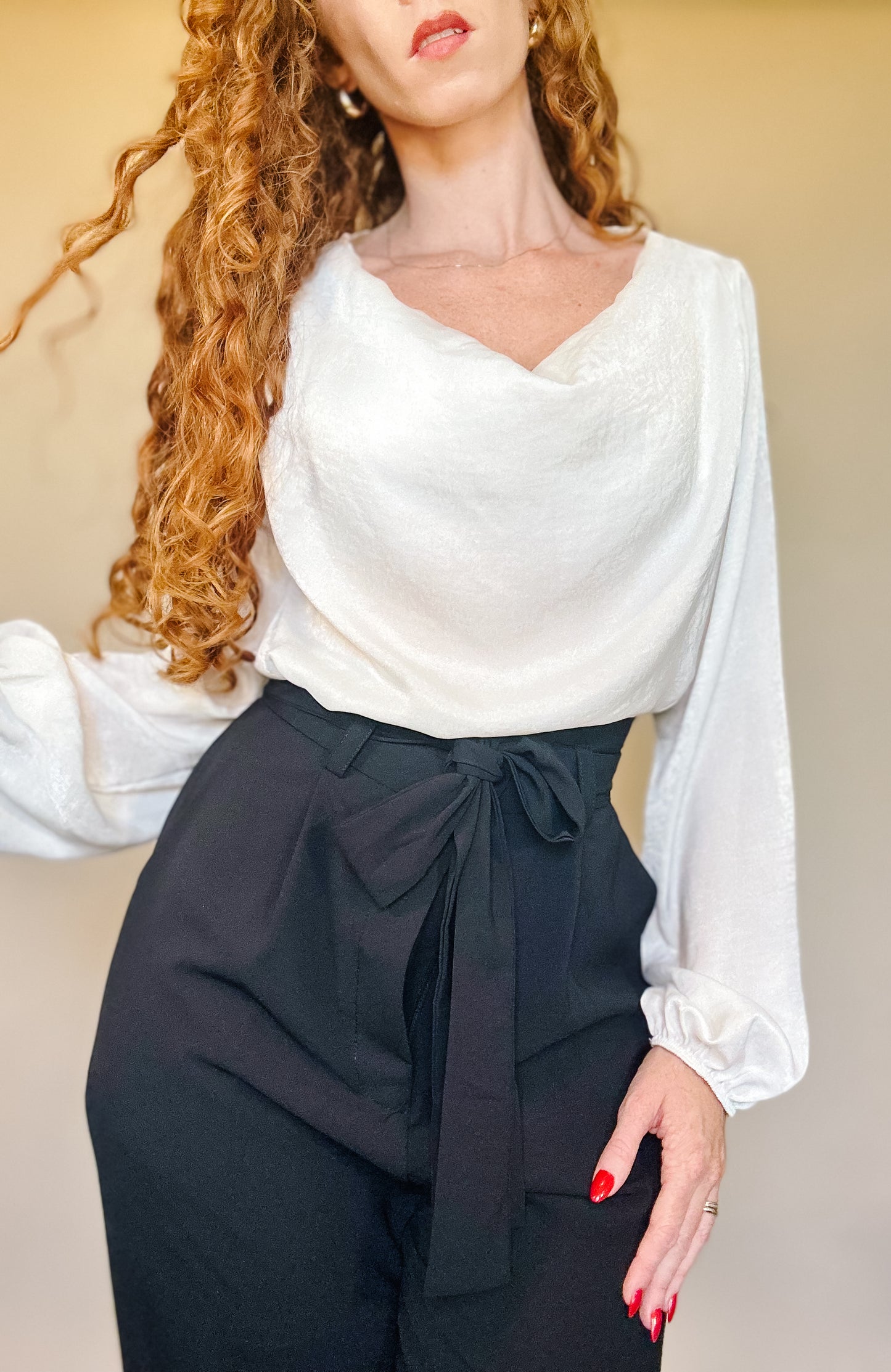 white Satin Long Sleeves Blouse